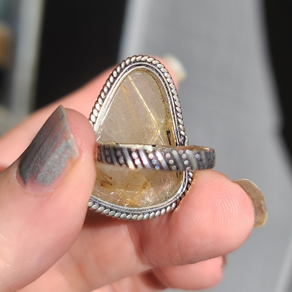 34k golden rutilated quartz sterling ring sz6 - Picture 5 of 10